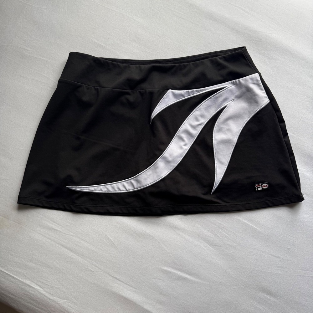 Fila Black White Graphic Athletic Tennis Skort Womens Large Built-in Shorts